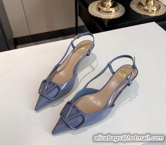 Best Price Valentino VLogo One-Tone Patent Leather Slingback Sandals 40mm 111028 Blue