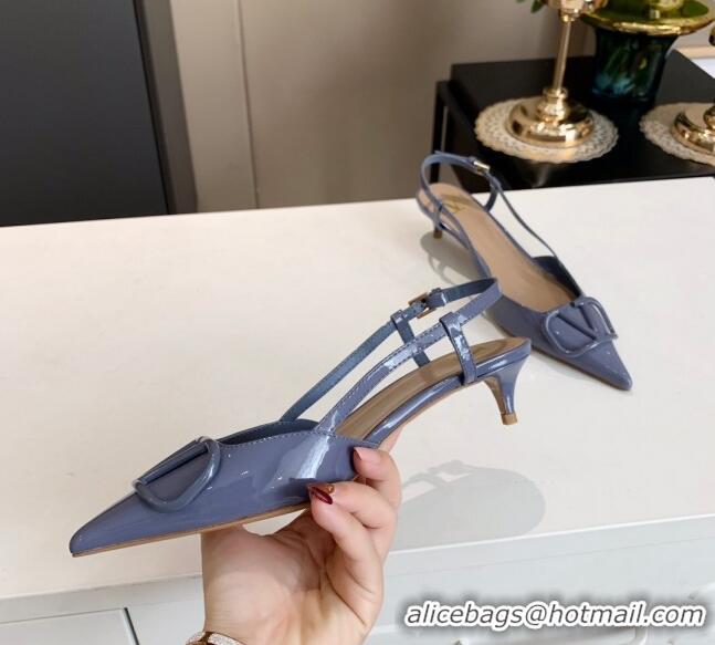 Best Price Valentino VLogo One-Tone Patent Leather Slingback Sandals 40mm 111028 Blue