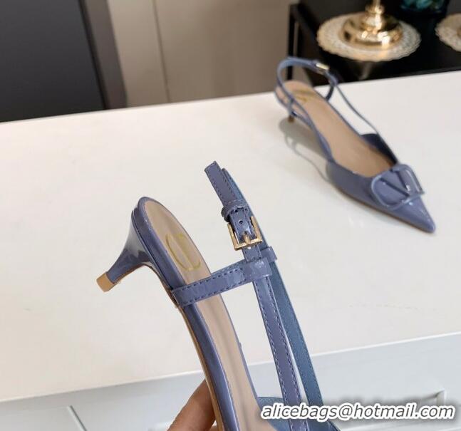 Best Price Valentino VLogo One-Tone Patent Leather Slingback Sandals 40mm 111028 Blue