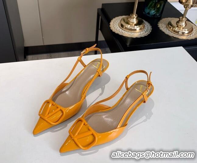 Perfect Valentino VLogo One-Tone Patent Leather Slingback Sandals 40mm 111028 Yellow