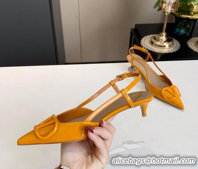 Perfect Valentino VLogo One-Tone Patent Leather Slingback Sandals 40mm 111028 Yellow