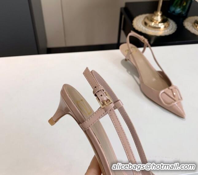 AAAAA Valentino VLogo One-Tone Patent Leather Slingback Sandals 40mm 111028 Nude