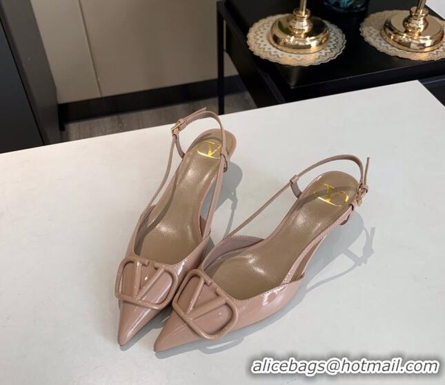 AAAAA Valentino VLogo One-Tone Patent Leather Slingback Sandals 40mm 111028 Nude