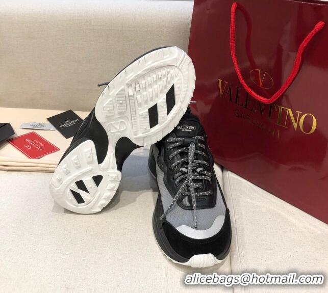 Sumptuous Valentino VLogo Sneakers in Suede and Calfskin Patchwork 111646 Black/Grey