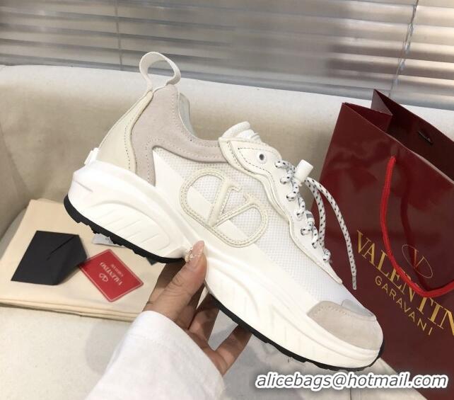 Unique Style Valentino VLogo Sneakers in Suede and Calfskin Patchwork 111646 White/Grey