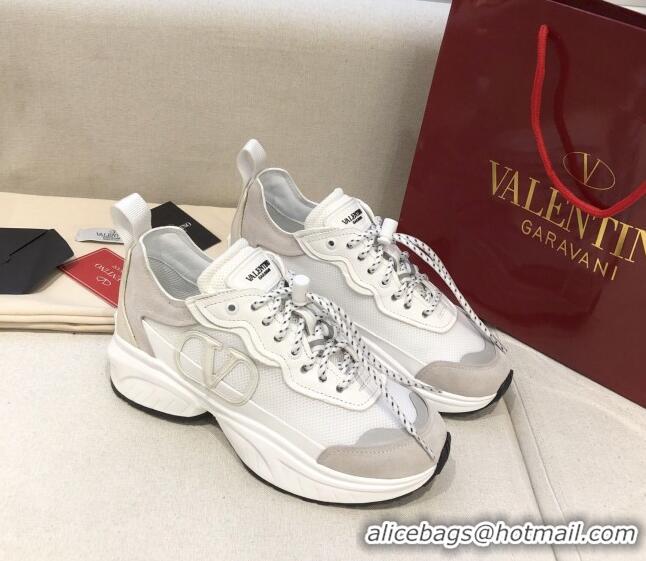 Unique Style Valentino VLogo Sneakers in Suede and Calfskin Patchwork 111646 White/Grey