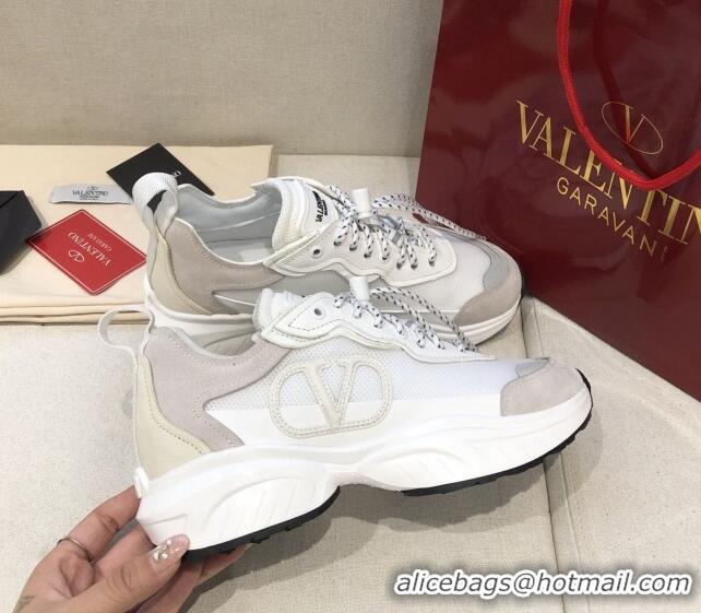 Unique Style Valentino VLogo Sneakers in Suede and Calfskin Patchwork 111646 White/Grey