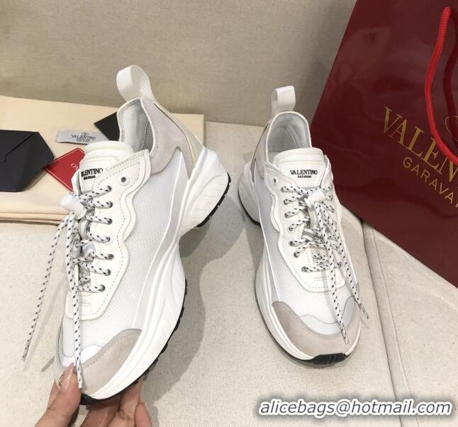 Unique Style Valentino VLogo Sneakers in Suede and Calfskin Patchwork 111646 White/Grey