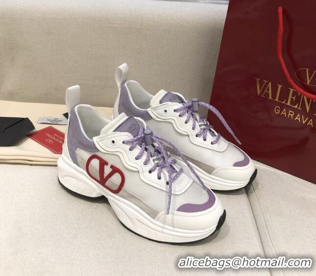 Grade Quality Valentino VLogo Sneakers in Suede and Calfskin Patchwork 111646 Purple