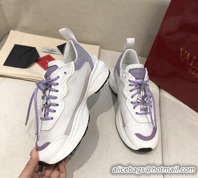 Grade Quality Valentino VLogo Sneakers in Suede and Calfskin Patchwork 111646 Purple