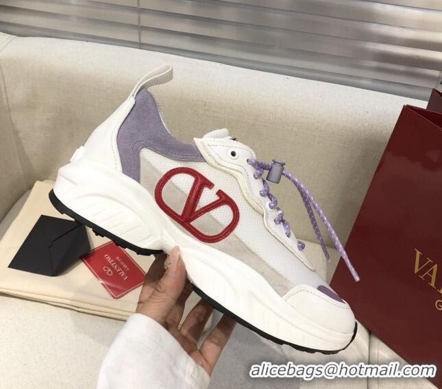 Grade Quality Valentino VLogo Sneakers in Suede and Calfskin Patchwork 111646 Purple