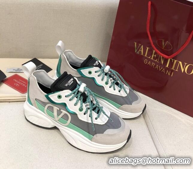 Best Price Valentino VLogo Sneakers in Suede and Calfskin Patchwork 111646 Green