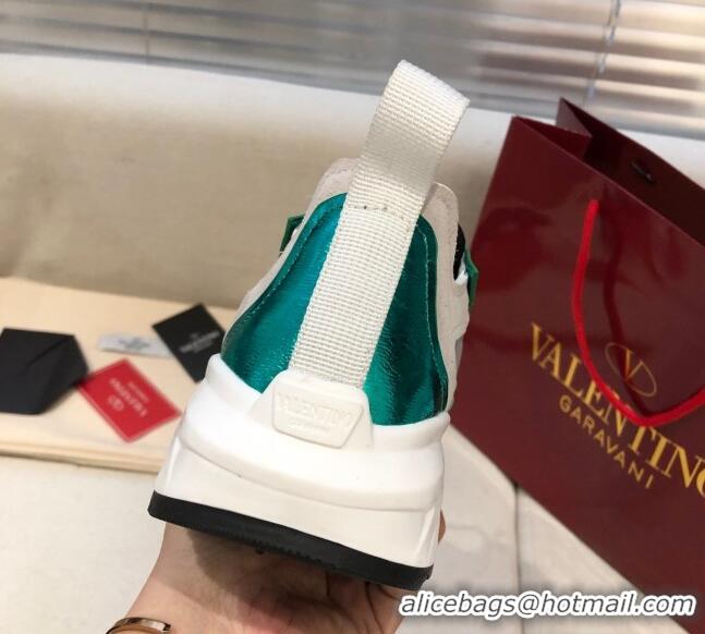 Best Price Valentino VLogo Sneakers in Suede and Calfskin Patchwork 111646 Green