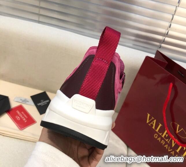 Purchase Valentino VLogo Sneakers in Suede and Calfskin Patchwork 111646 Burgundy