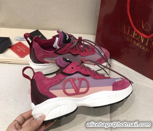 Purchase Valentino VLogo Sneakers in Suede and Calfskin Patchwork 111646 Burgundy