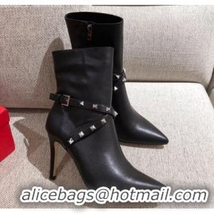 Top Quality Valentino Rockstud Strap Heel Short Boots 20502 Black/Silver