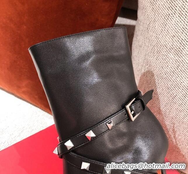 Top Quality Valentino Rockstud Strap Heel Short Boots 20502 Black/Silver