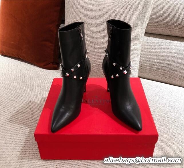 Top Quality Valentino Rockstud Strap Heel Short Boots 20502 Black/Silver