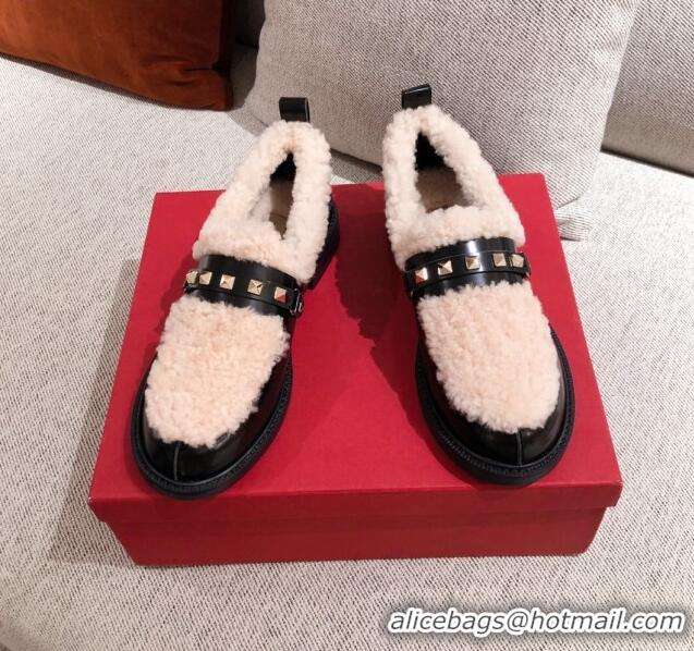 Duplicate Valentino Rockstud Wool Leather Loafers 120504 Black/White