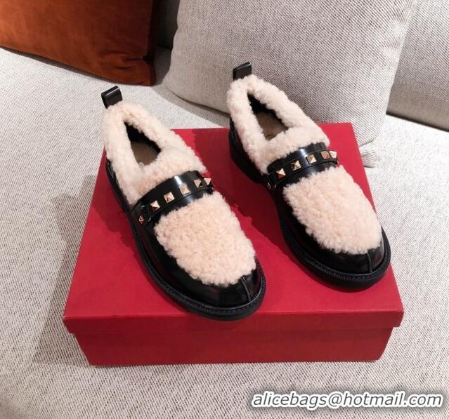 Duplicate Valentino Rockstud Wool Leather Loafers 120504 Black/White