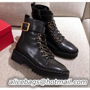 Good Quality Valentino The Rope Calfskin Combat Short Boots Black/Gold 120505