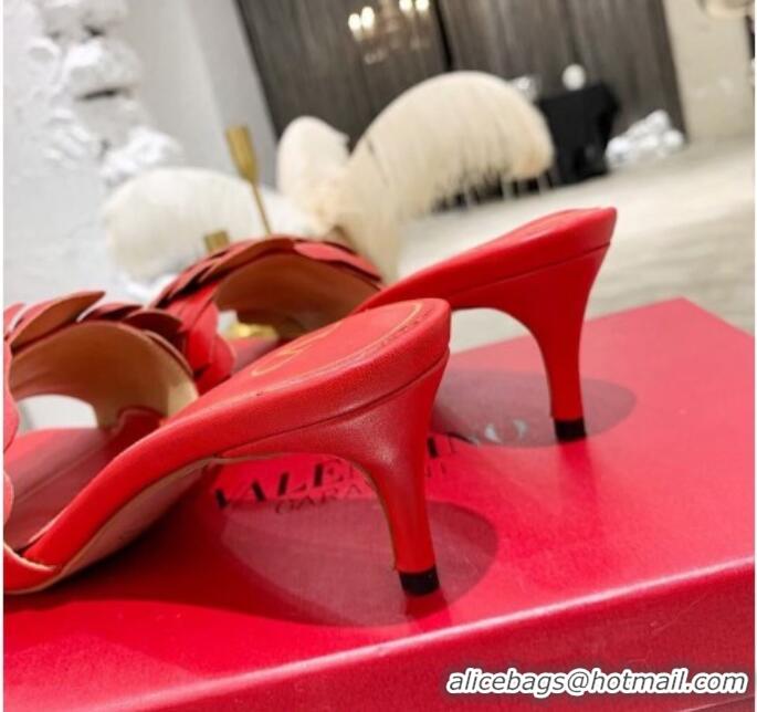 Super Quality Valentino Atelier Shoe 03 Rose Edition Kidskin Heel Slide Sandal 55mm 121931 Red