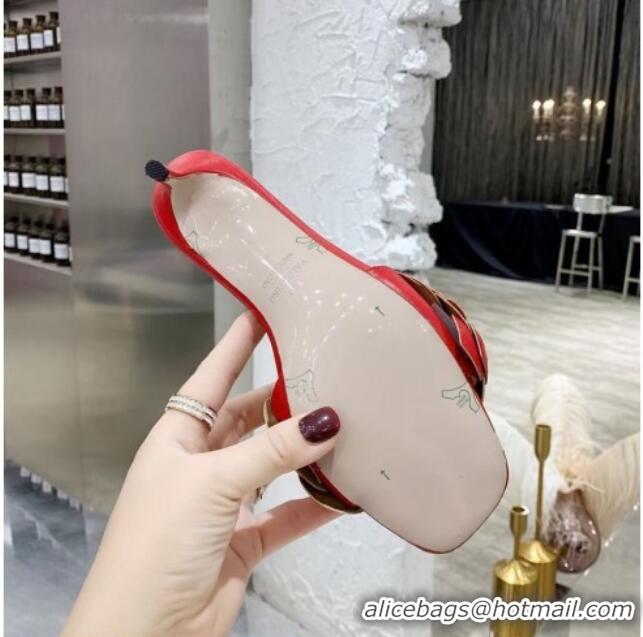 Super Quality Valentino Atelier Shoe 03 Rose Edition Kidskin Heel Slide Sandal 55mm 121931 Red