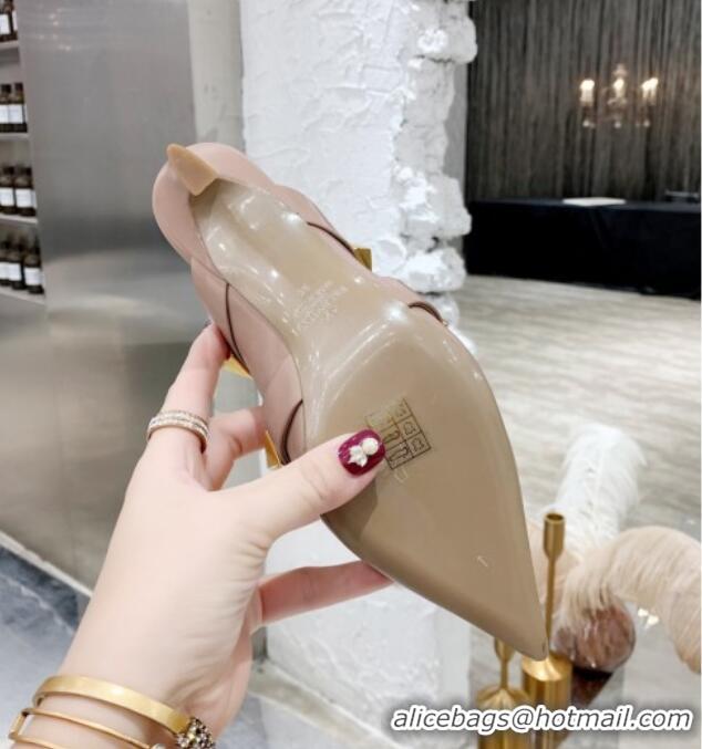 Good Quality Valentino Roman Stud Calfskin Heel Mules with Sculpted Strap 010605 Nude