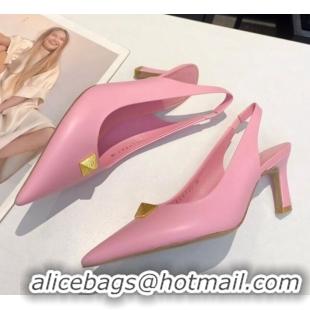 Top Design Valentino Roman Stud Calfskin Slingback Pumps 010679 Pink