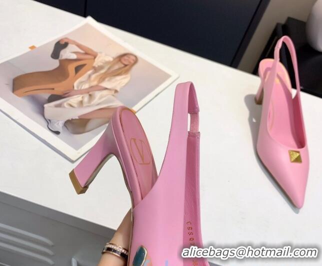 Top Design Valentino Roman Stud Calfskin Slingback Pumps 010679 Pink