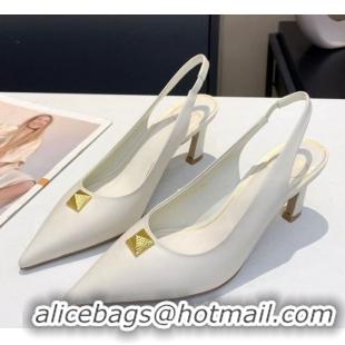 Grade Design Valentino Roman Stud Calfskin Slingback Pumps 010679 White