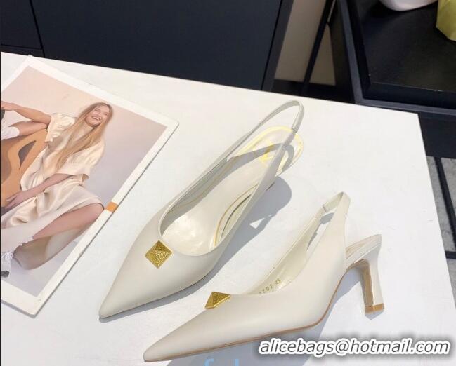 Grade Design Valentino Roman Stud Calfskin Slingback Pumps 010679 White