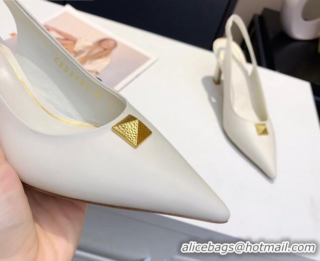 Grade Design Valentino Roman Stud Calfskin Slingback Pumps 010679 White