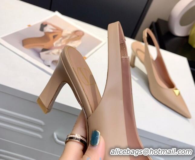 Unique Grade Valentino Roman Stud Calfskin Slingback Pumps 010679 Nude