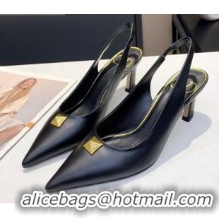 Best Design Valentino Roman Stud Calfskin Slingback Pumps 010679 Black