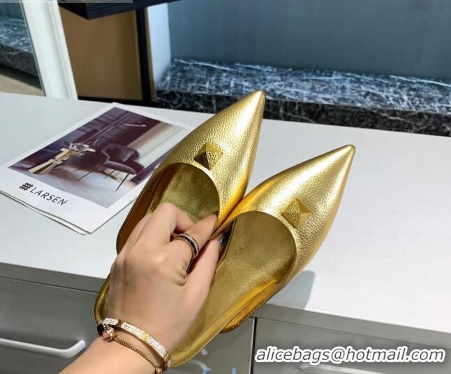 Low Price Valentino Roman Stud Calfskin Flat Mules 010679 Gold