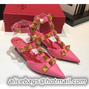 Top Grade Valentino Roman Stud Lambskin Strap Pumps 4cm 010872 Pink 2021