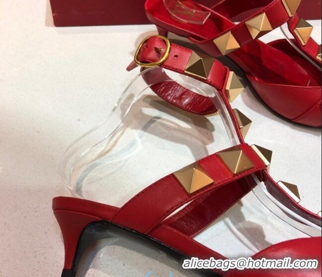 Luxury Cheap Valentino Roman Stud Lambskin Strap Pumps 4cm 010872 Red 2021