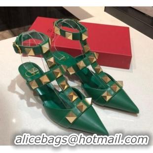 Top Quality Valentino Roman Stud Lambskin Strap Pumps 4cm 010872 Green 2021