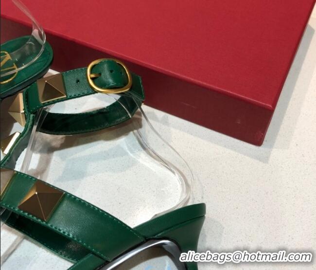 Top Quality Valentino Roman Stud Lambskin Strap Pumps 4cm 010872 Green 2021