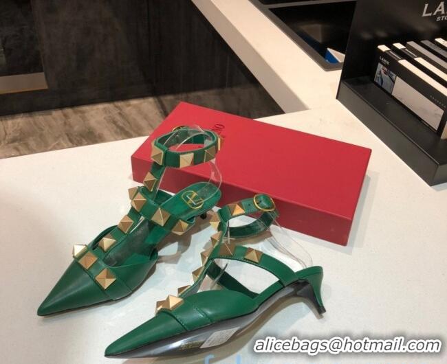 Top Quality Valentino Roman Stud Lambskin Strap Pumps 4cm 010872 Green 2021