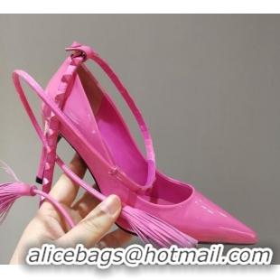 Discount Valentino Roman Stud Shiny Lambskin 5cm Pumps with Tassel Strap 011177 Pink