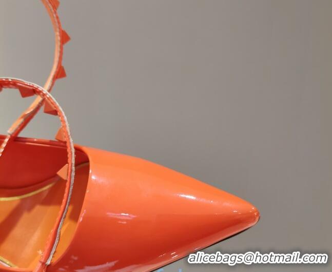 Low Price Valentino Roman Stud Shiny Lambskin 5cm Pumps with Tassel Strap 011177 Orange