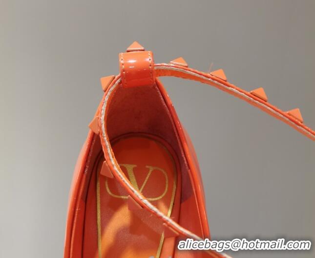 Low Price Valentino Roman Stud Shiny Lambskin 5cm Pumps with Tassel Strap 011177 Orange