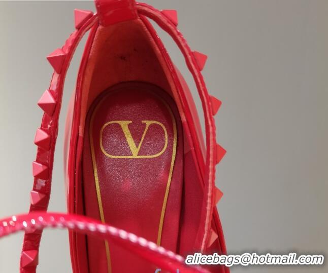 Popular Style Valentino Roman Stud Shiny Lambskin 5cm Pumps with Tassel Strap 011179 Red