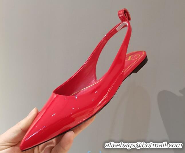 Fashion Valentino Roman Stud Shiny Lambskin Ballerinas with Tassel Strap 011181 Red