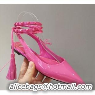 Best Luxury Valentino Roman Stud Shiny Lambskin Ballerinas with Tassel Strap 011181 Pink