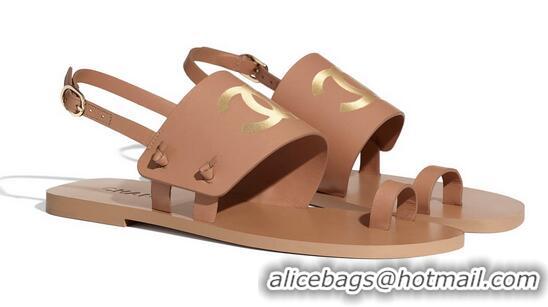 Top Grade New Chanel Goatskin Sandals G36885 Brown