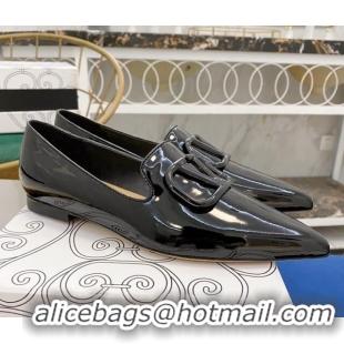 Cute Valentino VLogo Patent Leather Flat Loafers with Pointed Toe 012307 Black