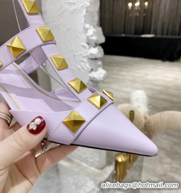 Unique Grade Valentino Roman Stud Lambskin Strap Pumps 4cm 012518 Light Purple 2021